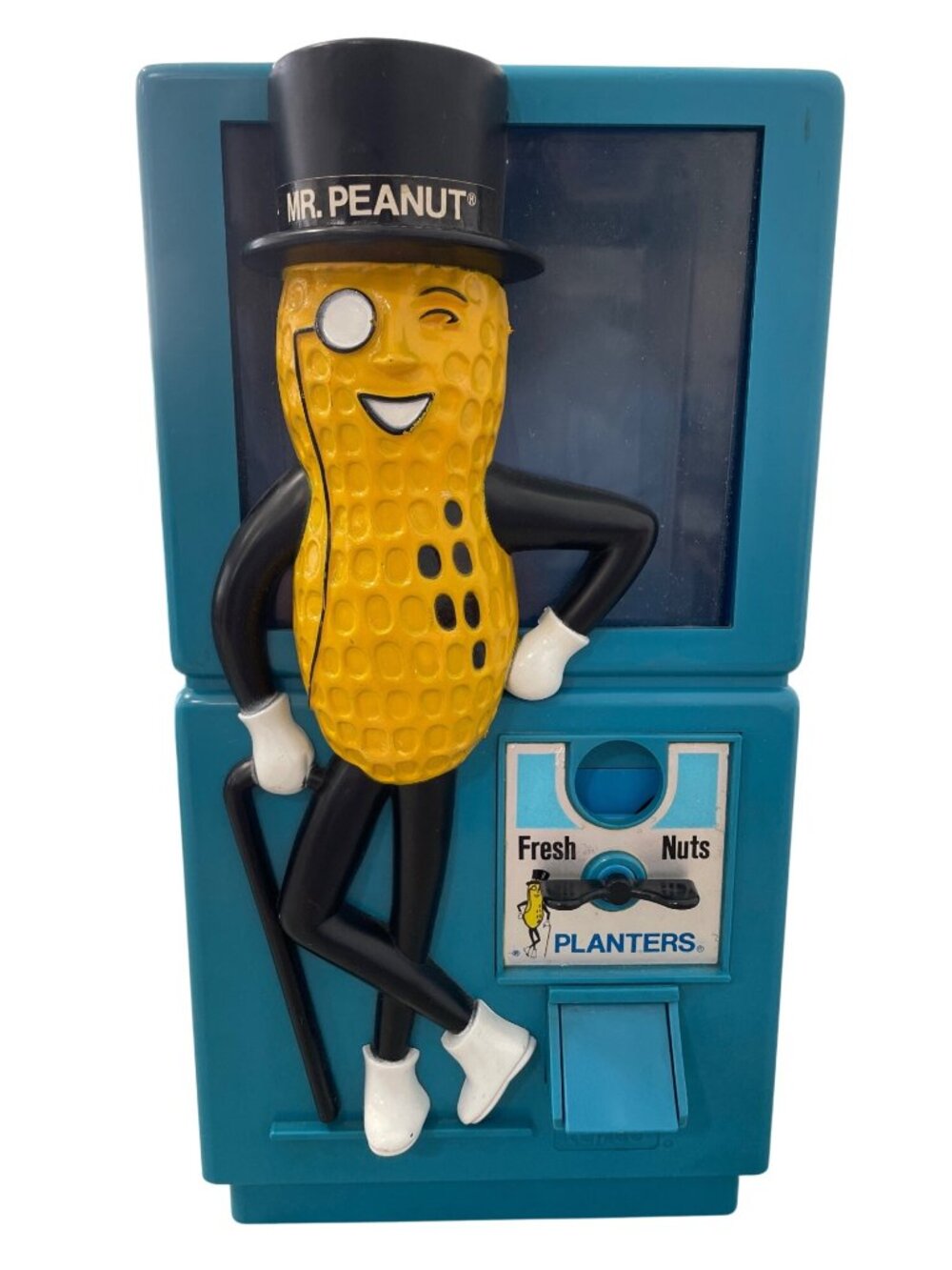 Vintage Planters Mr. Peanut Fresh Nut Vending Machine Blue Plastic Dispenser